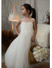 Ivory Shiny Lace Tulle Cute Flower Girl Dress With Detachable Train